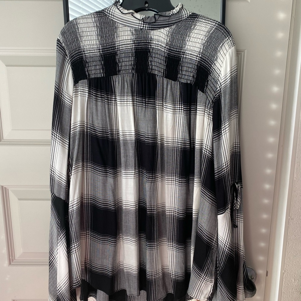 Lane Bryant Smocked Plaid Blouse